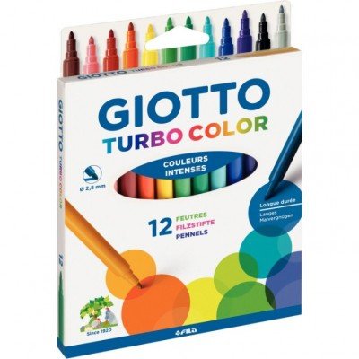 Etui de 12 feutres pointe moyenne Turbo color assortis.