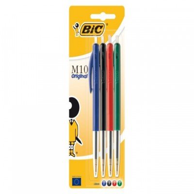 STYLO BIC M10® CLIC Moyenne - N/B/R/V - Blister de 4