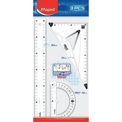 Kit traçage 3 pièces : Règle plate 30 cm, Equerre 2 en 1, Rapporteur 180°