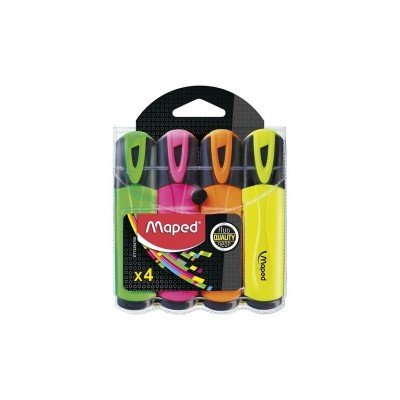 4 surligneurs FLUO'PEPS Classic : Vert, Rose, Jaune, Orange, sous pochette