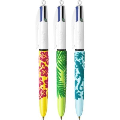 STYLO-BILLE 4 COULEURS VELOUR 3 motifs assortis Rechargeable et rétractable, poin