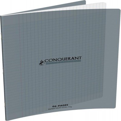 CONQUERANT Cahier 24x32cm Grands Carreaux Seyès 96 Pages Agrafées Couverture Polypro Gris