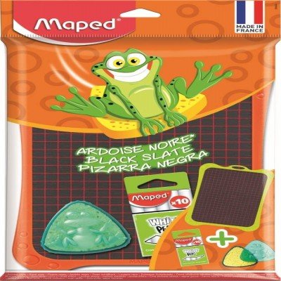 KIT ARDOISE NOIRE Orange AVEC 1 TAILLE-CRAYONS, CRAIE, ÉPONGE. FORMAT 21X29.7 CM